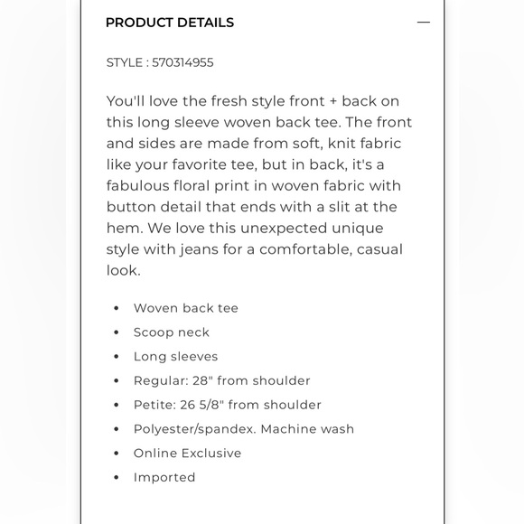 3/$30| 🌸 WHBM Long Sleeve Woven Tee - Picture 9 of 9